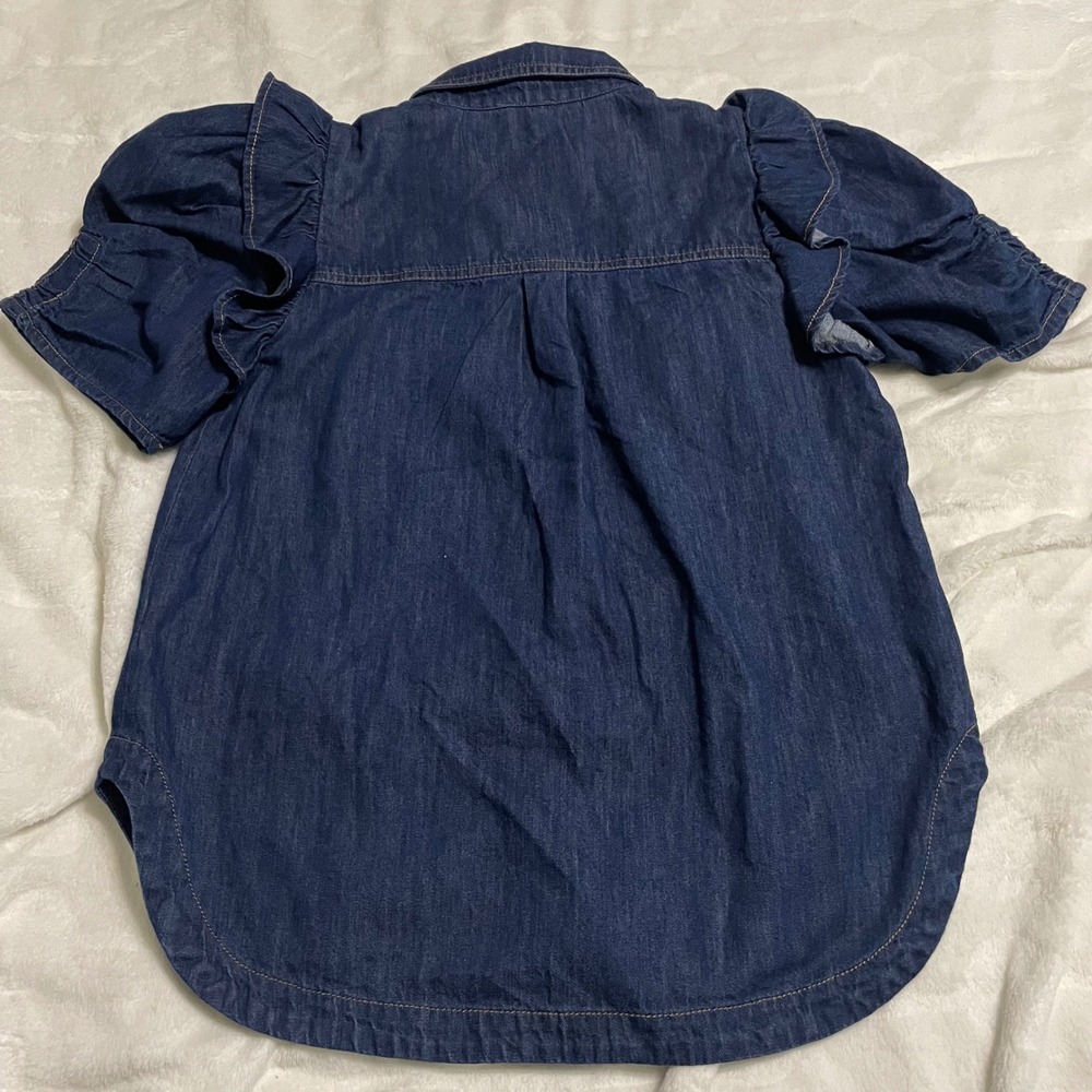 Pilcro Denim Shirt Womens M Indigo Ruffle Puff Sleeve Button Down OB2069259 - Picture 2 of 6